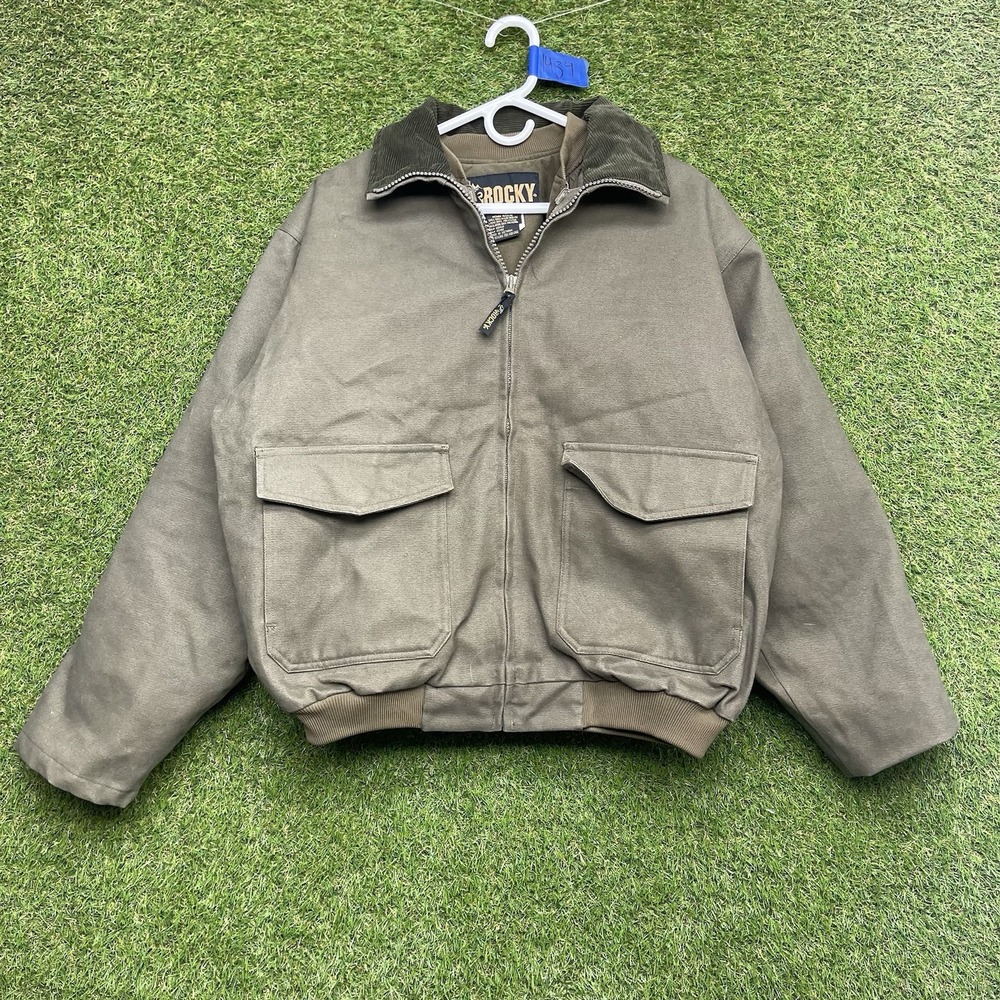 Rocky Boot Jacket Mens Medium Green Waterproof Canvas 3-in-1 Full Zip Rugged